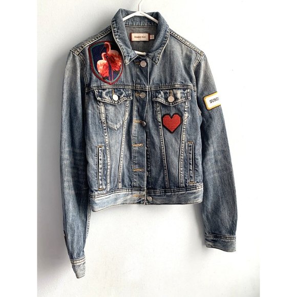 Aritzia Sunday Best Women's Cotton Denim Button Up Embroidery Trucker Jacket S - Picture 6 of 16